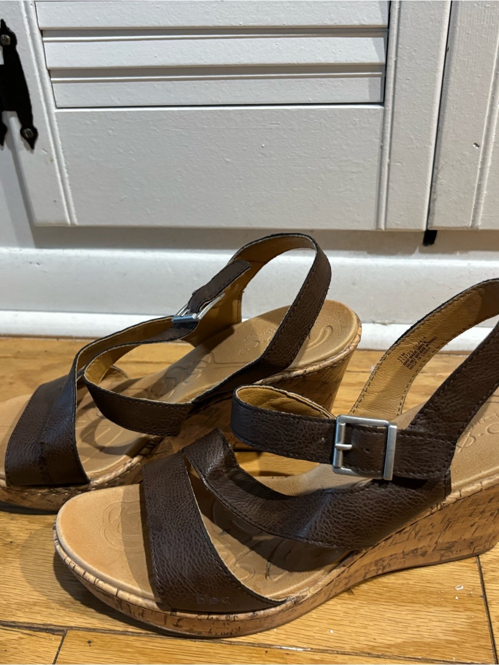 boc Dark Brown Cork Wedge Sandals with Buckle Ankle Strap - Picture 3 of 4